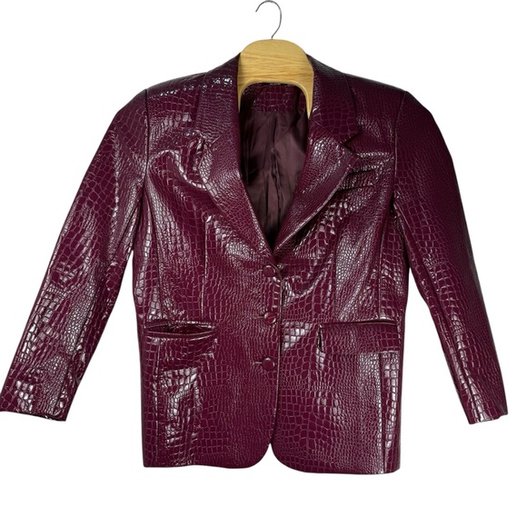 Nasty Gal Croc Embossed Faux Leather Blazer Burgundy Size 4